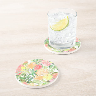 En Grès Summer Pastel Dessous de verre orange et rose Fleu