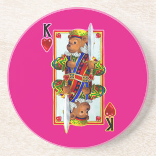 En Grès Teddy Bear Dessous de verre du roi des coeurs