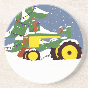 En Grès Tracteur de Noël et Dessous de verre de neige