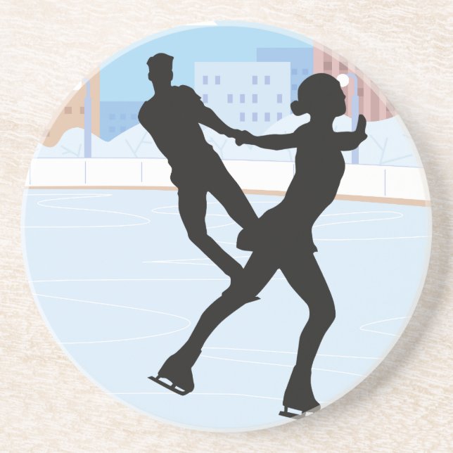 En Grès Un Dessous de verre Silhouette Couple De Patinage  (Devant)