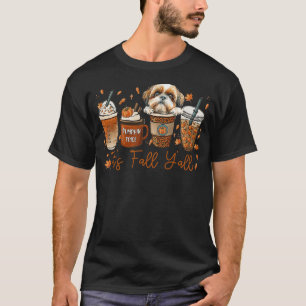 en It’s Fall Y’all Shih Tzu Dog Coffee Pumpkin Spi T-Shirt
