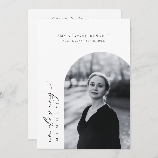 En Mémoire Amoureuse Funérailles Programme d'Ordre (Devant / Derrière)