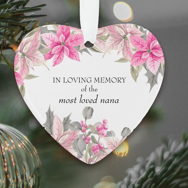 En Mémoire Amoureuse Poinsettia Coeur En Forme D'O (In loving memory, non-photo pink poinsettia keepsake ornament)