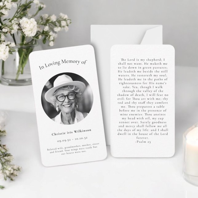 en mémoire d'amour moderne simple carte de prière (minimal in loving memory prayer card , editable prayer card , memorial keepsake 
)