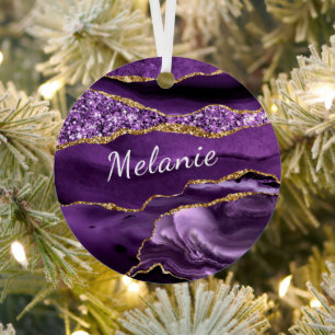 En Métal Agate Purple Gold Nom personnalisé Ornement de Noë