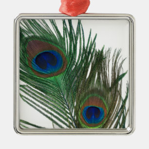 En Métal Bel ornement blanc de plume de paon