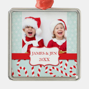 EN MÉTAL FUN RED BLUE MERRY CHRISTMAS PHOTO ORNEMENT