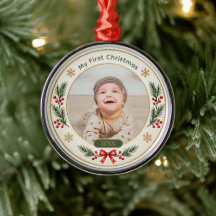 Mon Premier Noël Ornement Photo Bébé Blanc