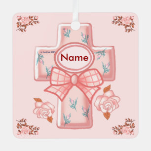 En Métal Ornement de croix chrétienne à ruban rose