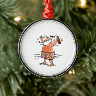 En Métal Père Noël ivre rond ornement premium