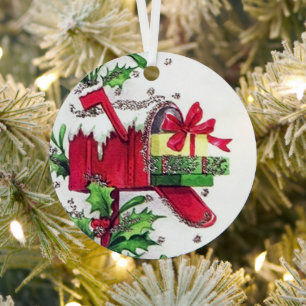 En Métal Retro vintage boîte aux lettres de Noël ornement d