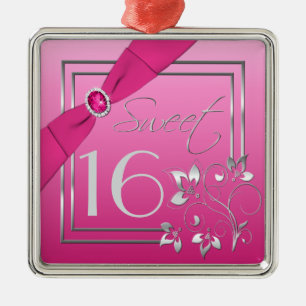 En Métal Rose et ornement floral de sweet sixteen d'argent