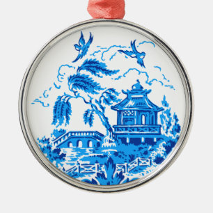 En Métal Saule bleu ornement bleu et blanc de Chine
