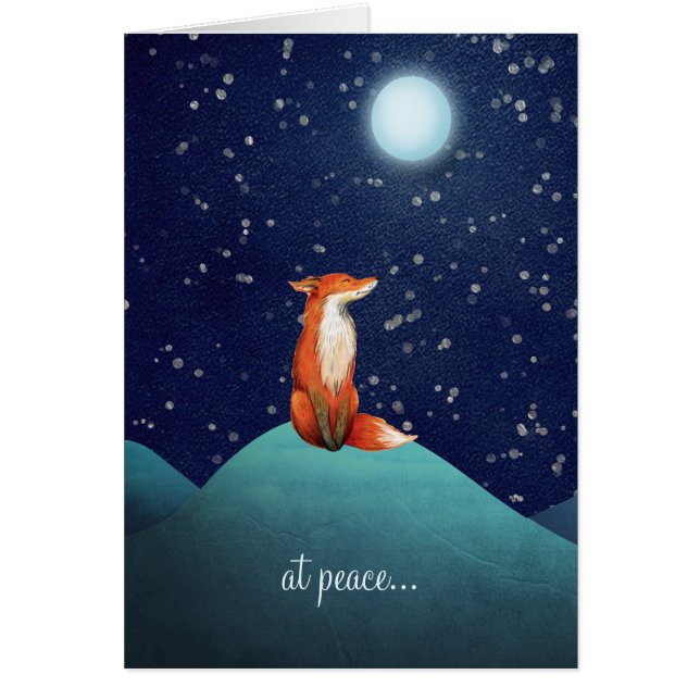 en paix ~ Charming Fox Under a Pleine lune Card (Devant)