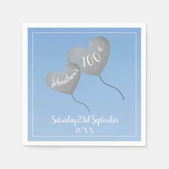 En Papier 100e anniversaire ballon bleu serviette (Devant)