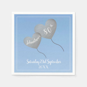 En Papier 80e anniversaire bleu ballon serviette