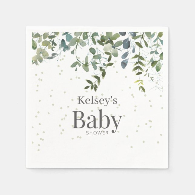 En Papier Baby shower de verdure simple Eucalyptus serviette (Devant)