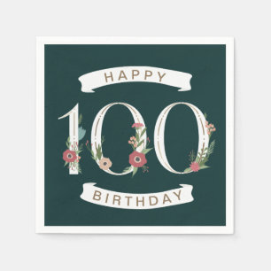 En Papier Beaux chiffres floraux 100e anniversaire serviette