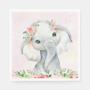 En Papier Bébé mignonne fille éléphant Baby shower serviette