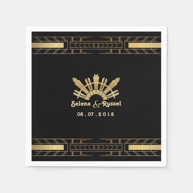 En Papier Belle Classique Art Déco Mariage serviettes (Devant)