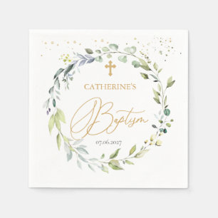 En Papier Croix de plantes Eucalyptus Baby Baptism serviette