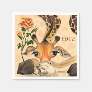 En Papier Drôle serviette Giraffe avec Rose - Texte personna