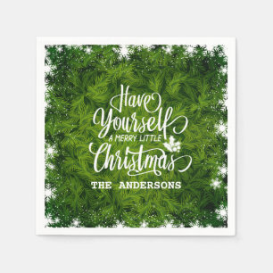 En Papier Élégant Feuilles de sapin vert Noël Serviette de