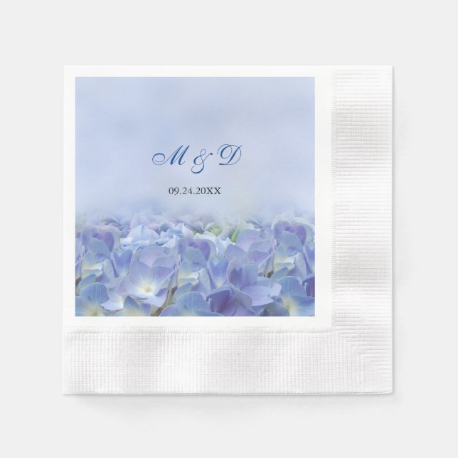 En Papier Élégante Hydrangea Blue Florals Mariages serviette (Devant)