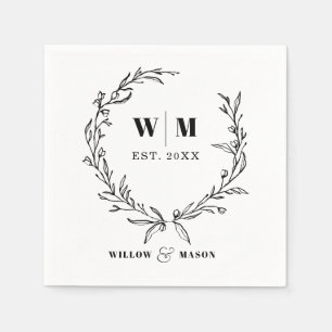 En Papier Élégante serviette Mariage de monogramme de couron