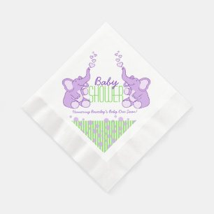 En Papier Eléphant violet vert nom baby shower serviettes