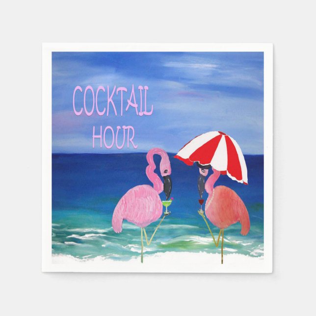 En Papier Flamant rose cocktail heure serviettes de plage. (Devant)