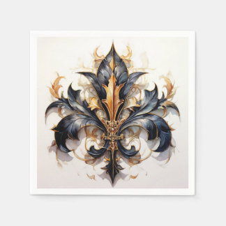 En Papier Fleur de lis Serviette à cocktails Noir et Or