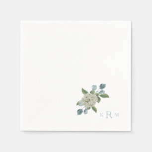 En Papier Hydrangea Monogram Blanc & Bleu Cocktail serviette