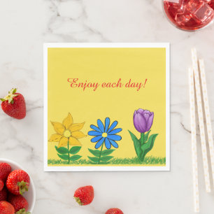 En Papier Jolies Fleurs Jaunes Bleues Violettes Serviettes J