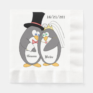 En Papier Penguin Love Mariage personnalisé serviettes