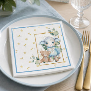 En Papier Petit Agneau Serviette de Fête pour Bébé Bleu