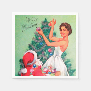 En Papier Retro Vintage Noël femme Père Noël serviettes d