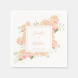 En Papier Rose de plage   Aquarelle Mariage floral serviette