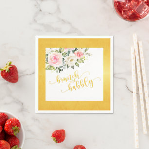 En Papier Serviette Brunch et Bubbly - Texte Or Bordure Or