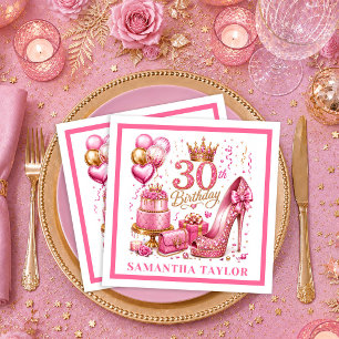 En Papier Serviette d'anniversaire rose pailletée rose chaud