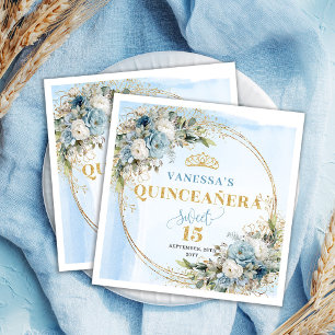 En Papier Serviette de 15e anniversaire Fleurs de Bleu Paste