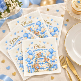 En Papier Serviette de 1er anniversaire ourson bleu personna