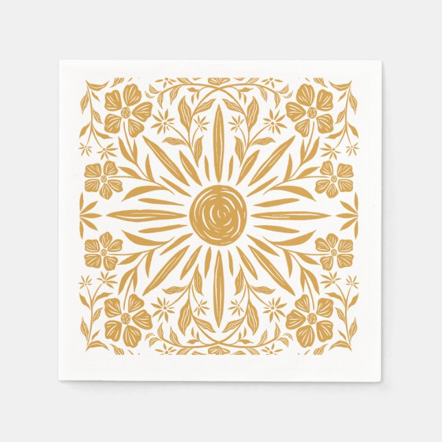 En Papier Serviette de fête à motif floral et soleil jaune (Devant)