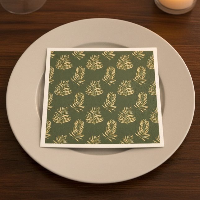 En Papier Serviette de fête aux feuilles de fougère à effet  (Gold effect fern leaves party napkin.)