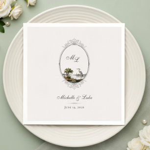 En Papier Serviette de mariage à monogramme de paysage franç