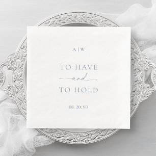En Papier Serviette de mariage blanche avec texte bleu pouss