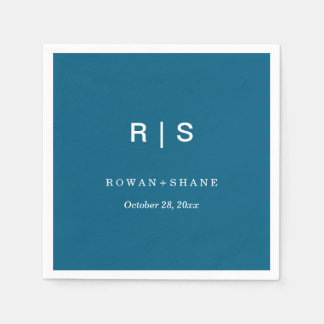 En Papier Serviette de mariage bleue élégante avec monogramm