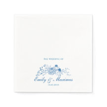Serviette de mariage classique florale bleue et bl