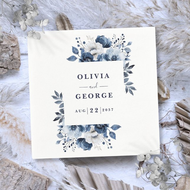 En Papier Serviette de mariage florale de campagne élégante  (Navy Blue Elegant Country Floral Wedding Napkin)