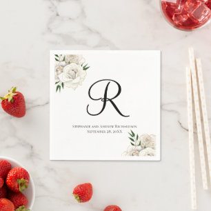 En Papier Serviette de mariage florale élégante à roses blan